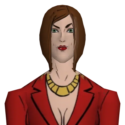 Fit and polished, glossy red lips, scarlet power suit with nothing under the plunging blazer, gold statement necklace, stilettos.