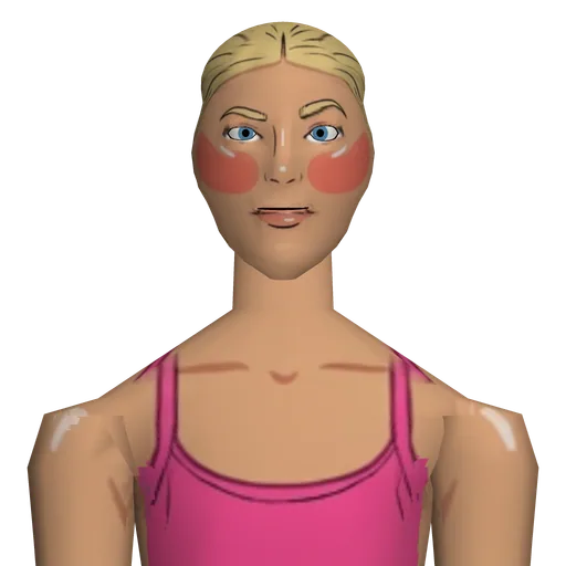 Lean and glowing, rosy rouge, toned midriff, hot pink sports bra and matching leggings, spotless trainers.