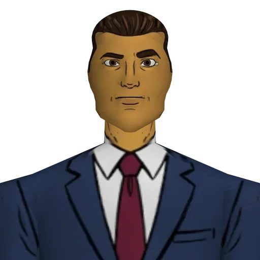Tall and fit, expensive tan, brilliant smile, tailored navy suit, silk tie, polished loafers.